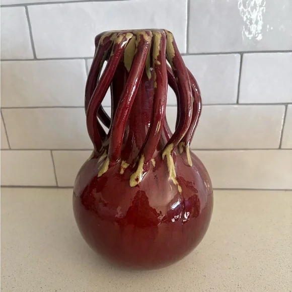 NEIMAN MARCUS GLOBAL VIEWS ART DECORATIVE VINTAGE RED GLAZED MCM ABSTRACT - Picture 3 of 6